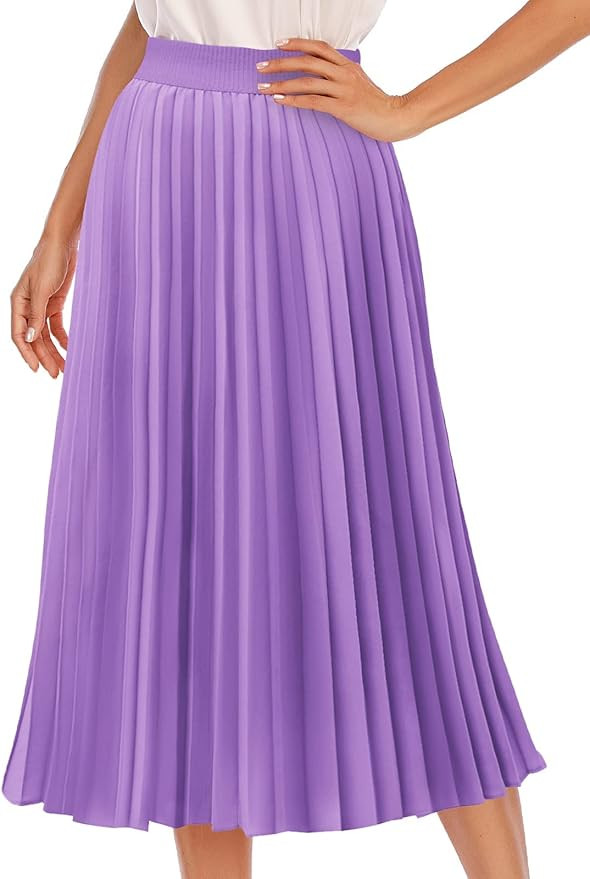 DRESSTELLS Summer Pleated Midi Skirts for Women Midi Length High Waist Spring A-Line Skirt | Amazon (US)