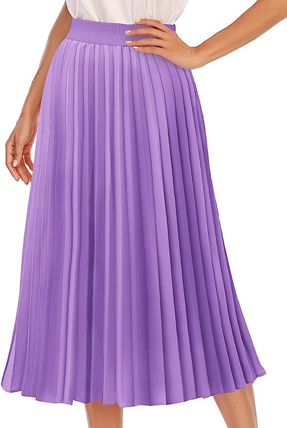 DRESSTELLS Winter Pleated Midi Skirts for Women Midi Length Winter High Waist Skirt with Lining | Amazon (US)