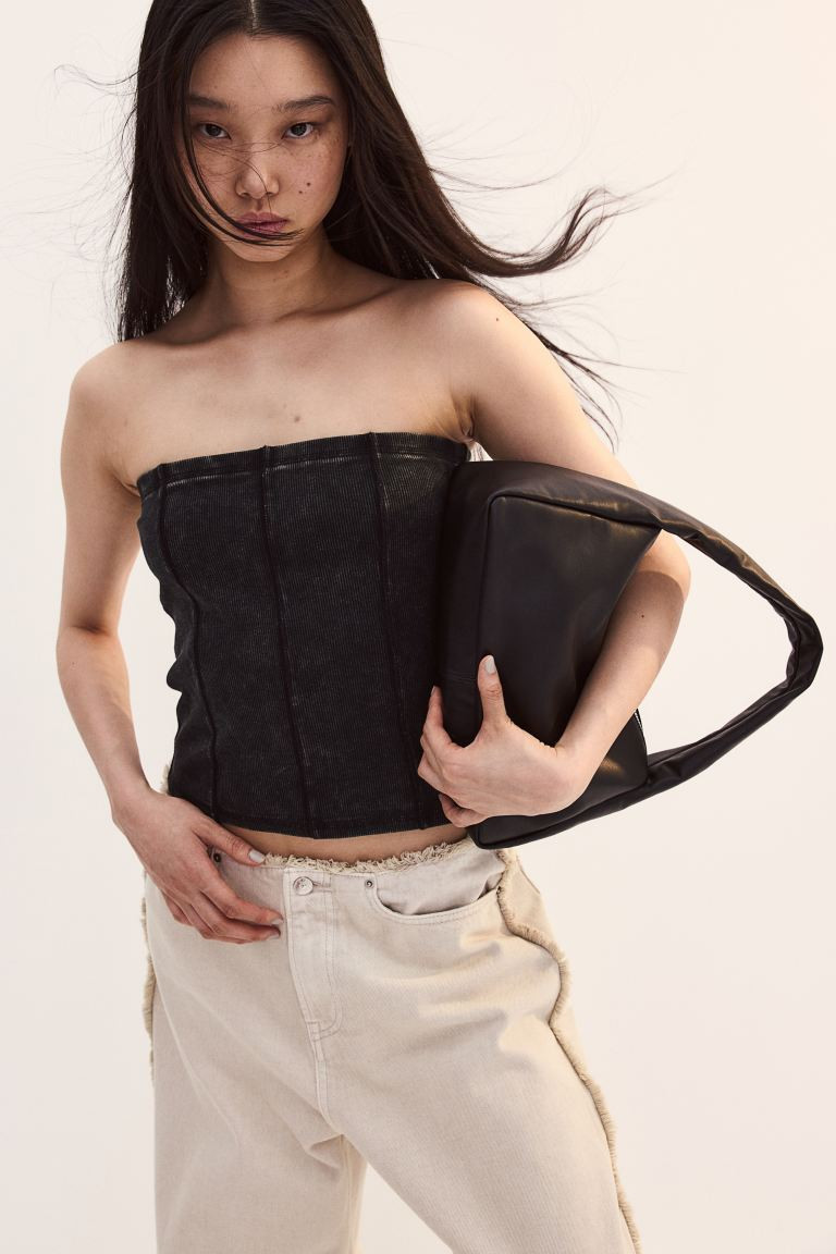 Ribbed Tube Top with Flatlock Seams - Sleeveless - Short - Black/washed - Ladies | H&M US | H&M (US + CA)