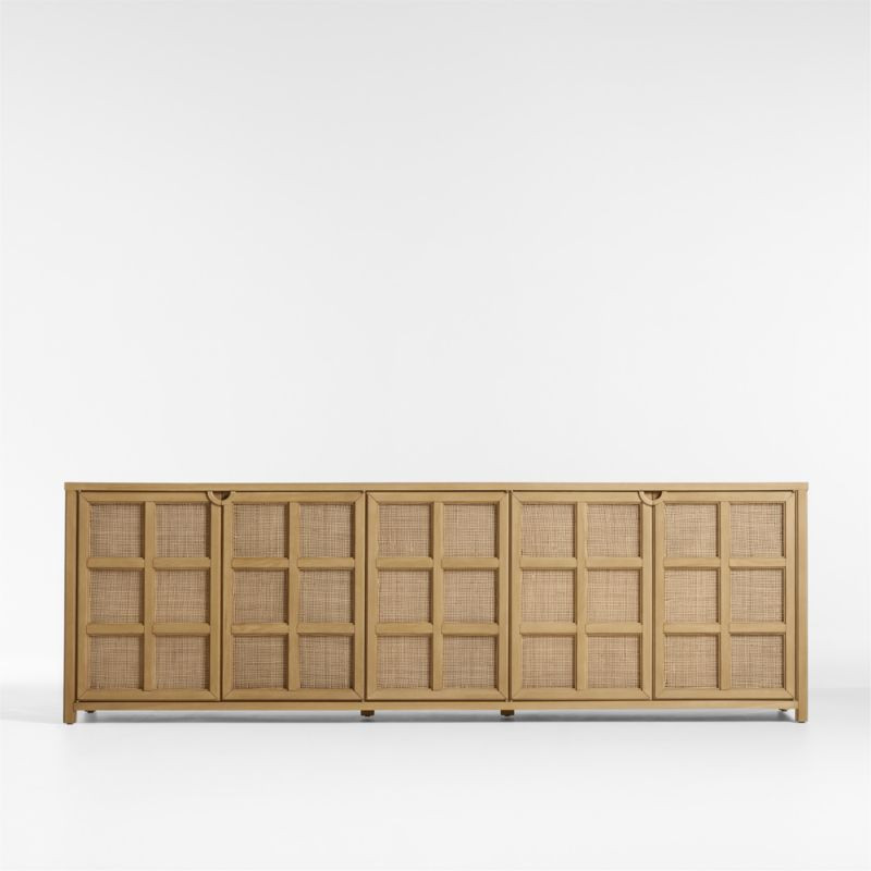 Campagna 94" Rattan and Natural Oak Wood Storage Media Console + Reviews | Crate & Barrel | Crate & Barrel