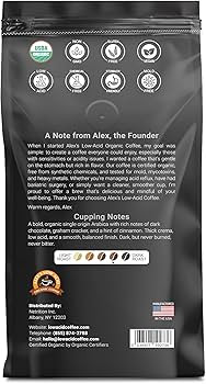 Alex's Low Acid Organic Coffee 12oz Bag - Whole Bean Espresso, Medium Dark Roast (1 Pack) | Amazon (US)
