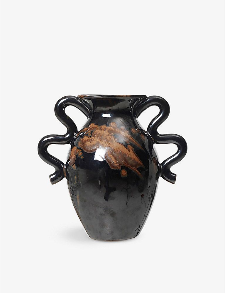 FERM LIVING Verso curved-handle stoneware vase 27cm | Selfridges