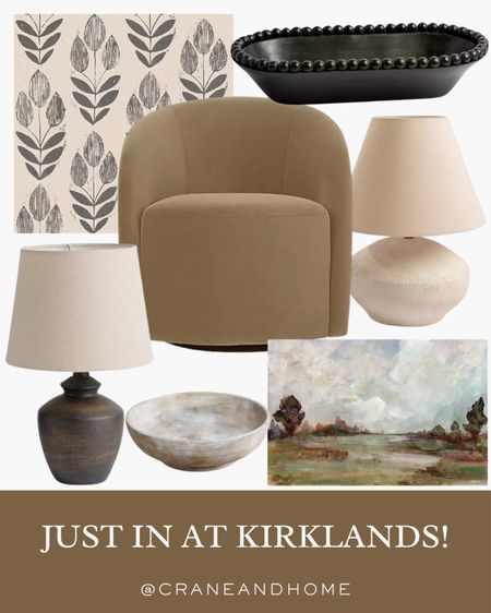 Kirklands, moody, modern, traditional, designer style on a budget, artwork, painting, ceramic pottery lamps, accent chair, peel and stick wall paper, hobnail wood bowl, white, brown, tan, black, neutral, natural, home decor

#LTKfindsunder100 #LTKhome #LTKGiftGuide