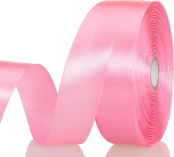 YASEO 1 Inch Flamingo Pink Solid Satin Ribbon, 50 Yards Craft Fabric Ribbon for Gift Wrapping Flo... | Amazon (US)