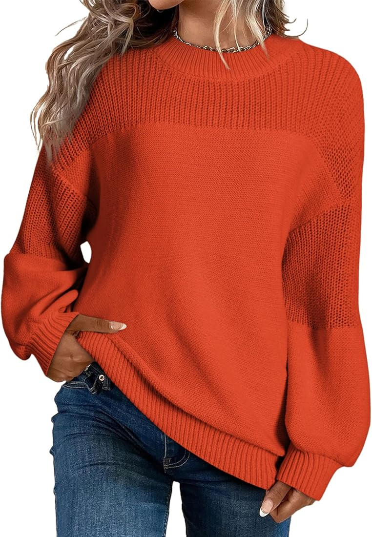 Dokotoo Women's Casual Long Sleeve Sweaters Loose Crewneck Knit Solid Pullover Sweater Jumper Top... | Amazon (US)