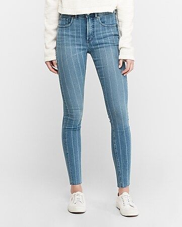 High Waisted Striped Denim Perfect Ankle Leggings | Express