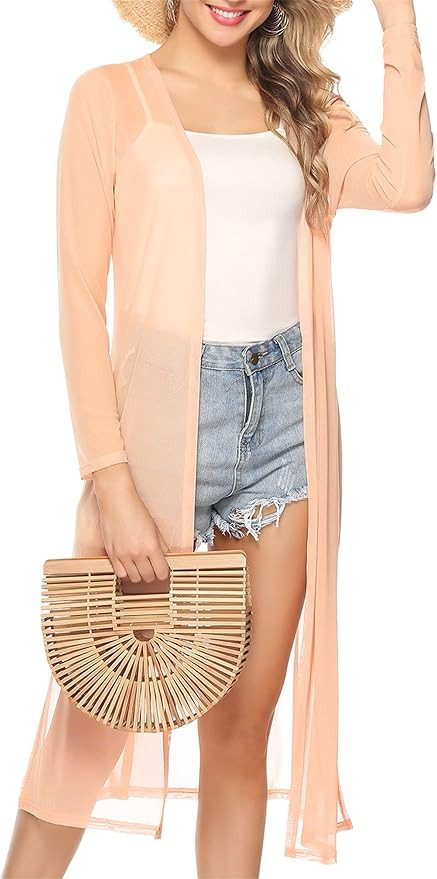Totatuit Long Summer Cardigan for Women Lightweight Open Front Tops Solid Duster Swimwear Beach C... | Amazon (US)
