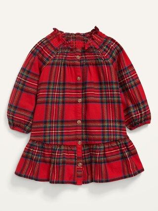 Plaid Flannel Smocked-Neck Button-Front Dress for Toddler Girls | Old Navy (US)
