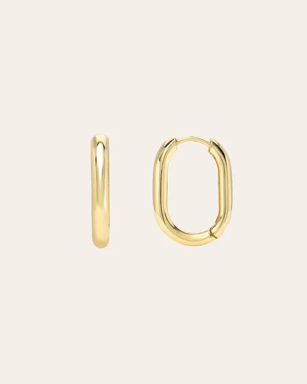 14k Gold Thick Oval Hoop Earrings | Zoe Lev Jewelry