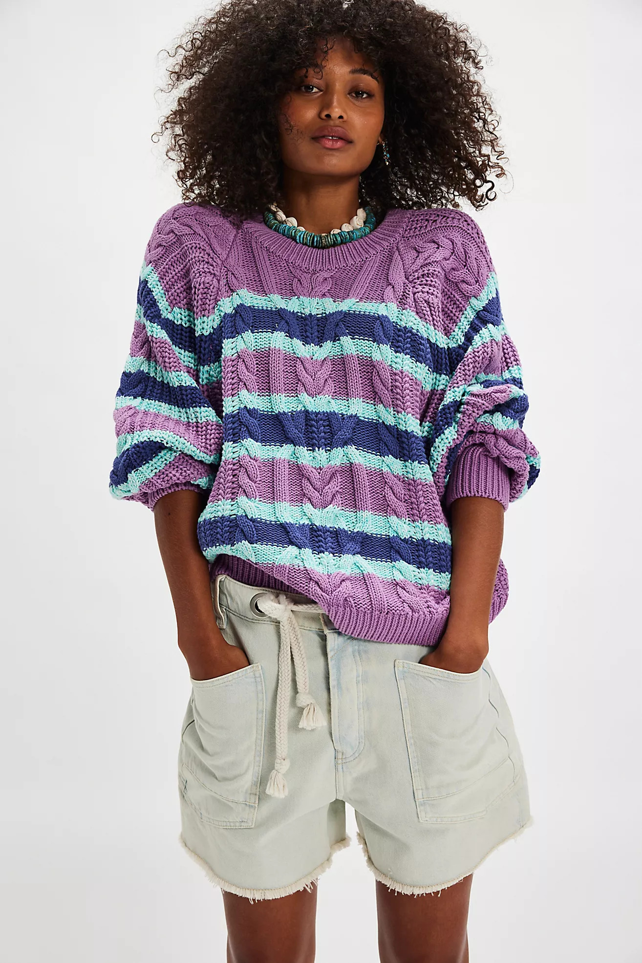 Frankie Striped Cable Knit Sweater | Free People (Global - UK&FR Excluded)