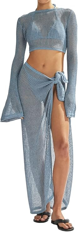 LANNEW Women's Swimsuits Cover Ups Set for Crochet Bathing Suit Hollow Out 2 Piece Bikini Coverup... | Amazon (US)