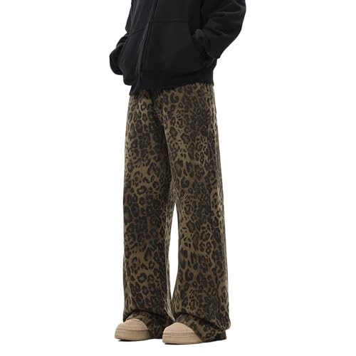 UAGVB Leopard Pants Y2k Jeans Leopard Print Jeans Baggy Jeans Cheetah Print Pants for Women Men Stretch Fabric M | Amazon (US)