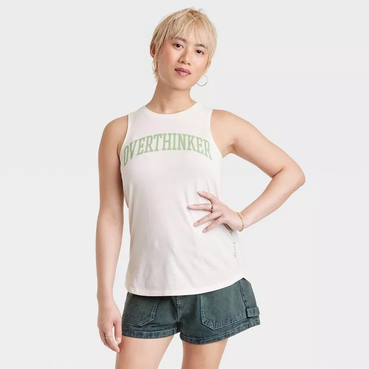 Women's Overthinker Graphic Tank Top - Off-White | Target