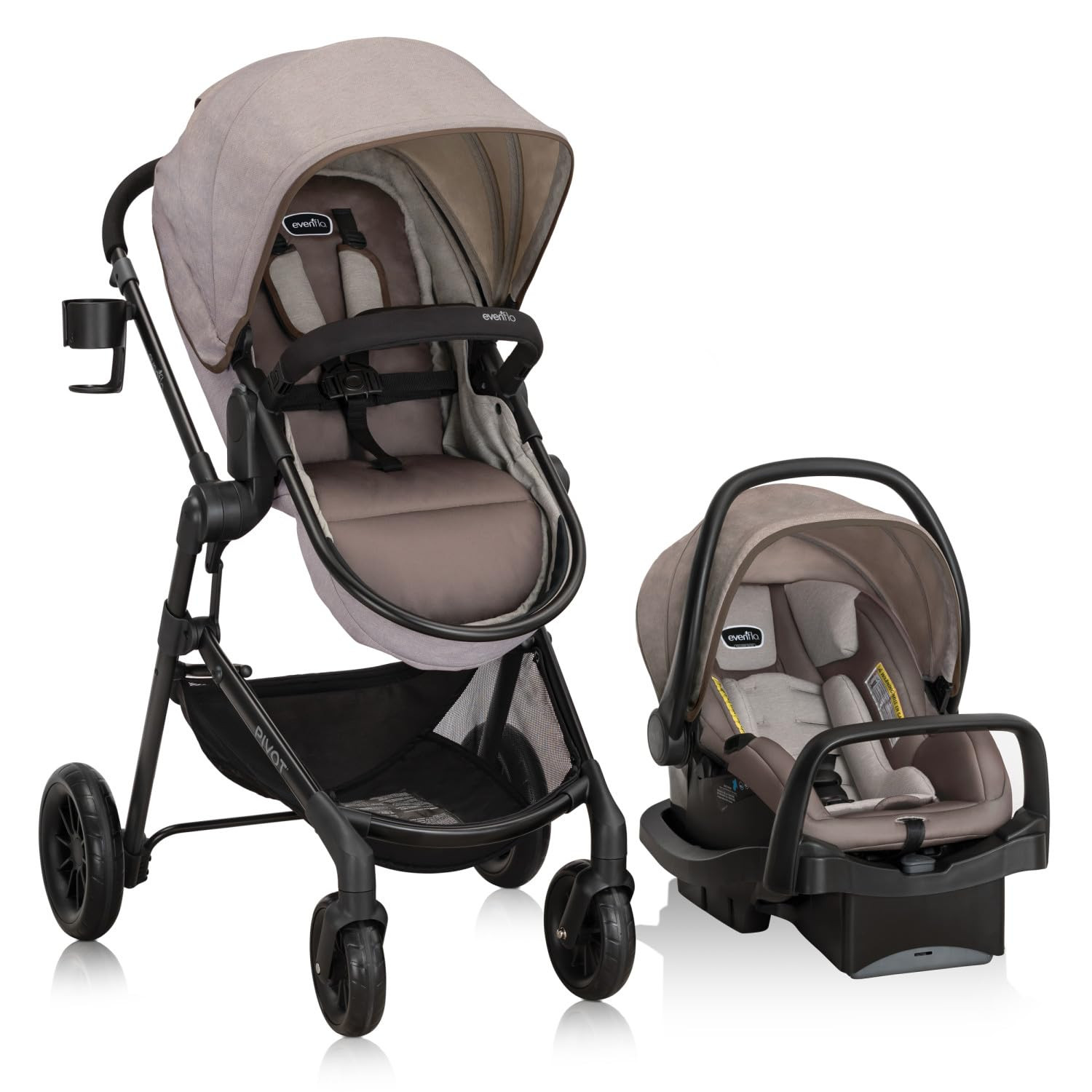 Evenflo Pivot Modular Travel System with LiteMax Infant Car Seat with Anti-Rebound Bar (Desert Ta... | Amazon (US)