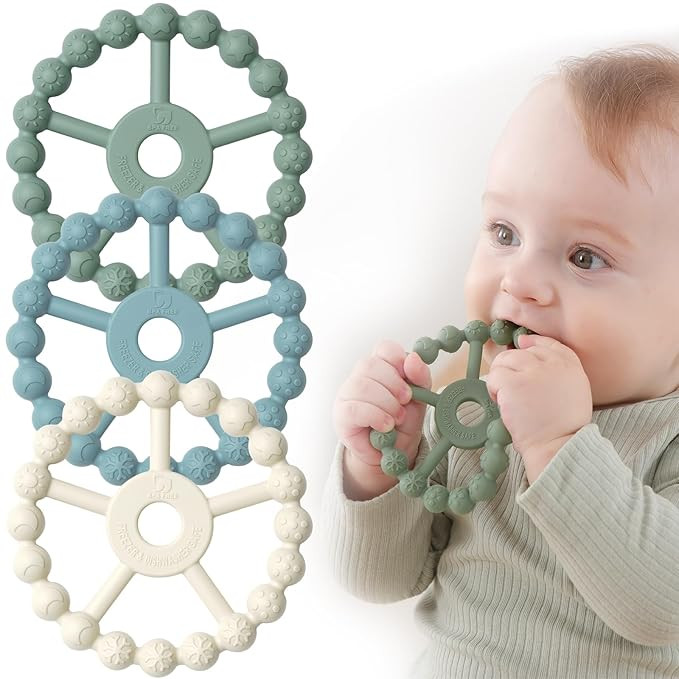 3 Pack Ring Teether Baby Infant Toys, Baby Essentials, Silicone Teething Ring Toys for Babies 6 M... | Amazon (US)