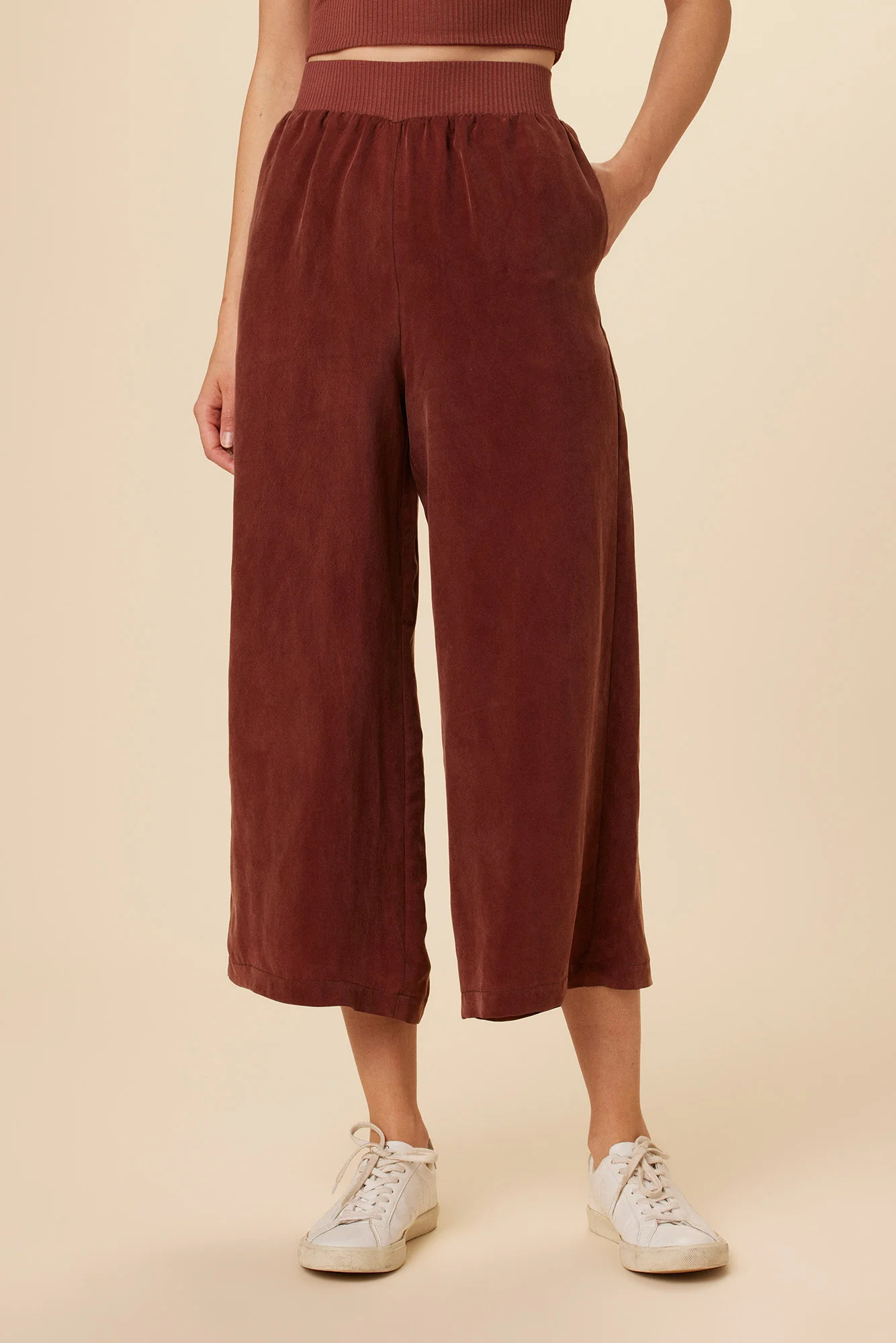 Salice Mixed Cupro Pants - Earth | Amour Vert