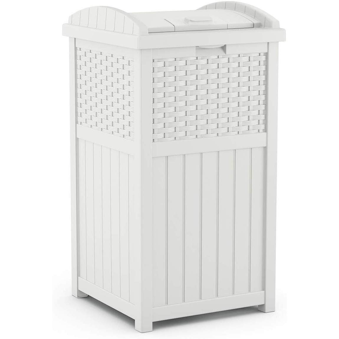 Suncast Hideaway Outdoor Trash Can with Lid - 30 Gallon Trash Can, White, Decorative Wicker-Style... | Amazon (US)
