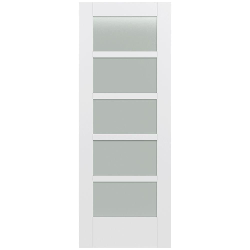 32 in. x 80 in. MODA Primed PMT1055 Solid Core Wood Interior Door Slab w/Translucent Glass | The Home Depot