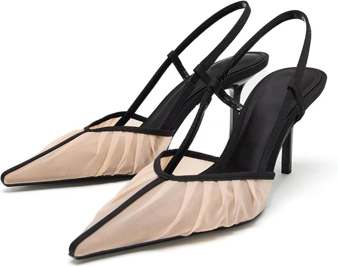 Mesh Ankle Strap Stiletto Heels for Women Pointed Toe Slingback Sandals Wedding Party Office Dail... | Amazon (US)