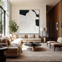 Large Beige Wabi Sabi Wall Art Black Abstract Painting On Canvas 3D Textured Modern Home Office Decor Contemporary | Etsy (US)