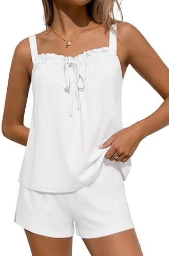 Ekouaer Womens Pajamas Sets 2 Piece Cute Tank Top and Shorts Lounge Set Sleeveless Pjs Set Sweet ... | Amazon (US)