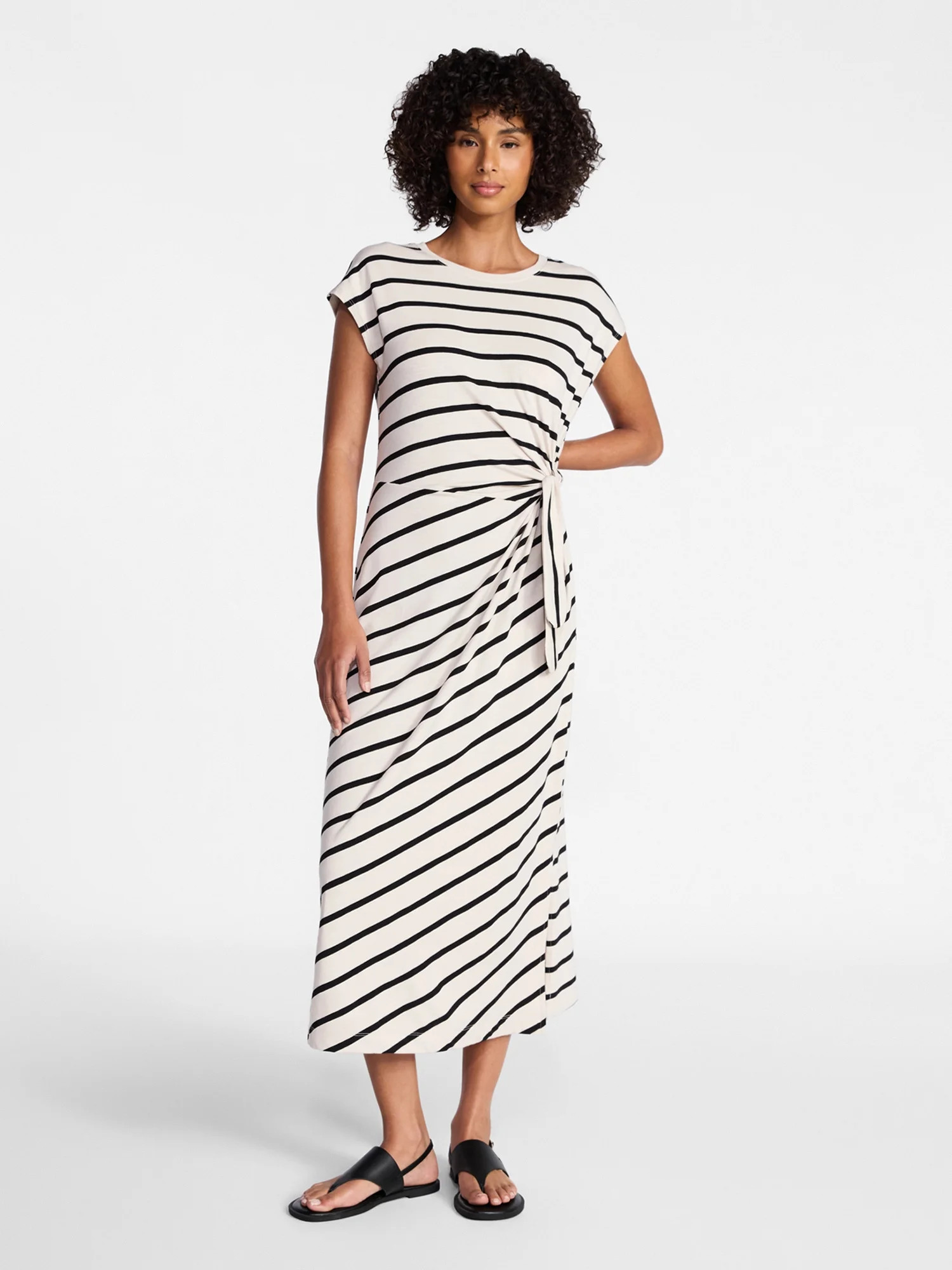 Time and Tru Women's and Women's Plus Side Tie Midi Dress with Dolman Sleeves, Sizes XS-4X | Walmart (US)