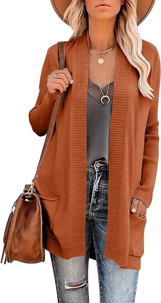 Saodimallsu Womens Long Cardigan Sweaters Open Front Loose Long Sleeve Sweater Ribbed Knit Coat w... | Amazon (US)