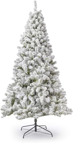 KING OF CHRISTMAS 7 Foot Snow Flocked Artificial Christmas Tree Unlit, Prince Flock Holiday Xmas Tree with Hinged Sections & Metal Stand for Home, Office, Indoor & Outdoor Decoration | Amazon (US)