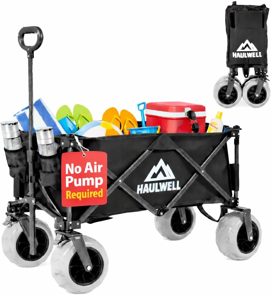 Beach Wagon for Sand with Big Wheels | All Terrain Folding Utility Cart | Collapsible Heavy Duty ... | Amazon (US)
