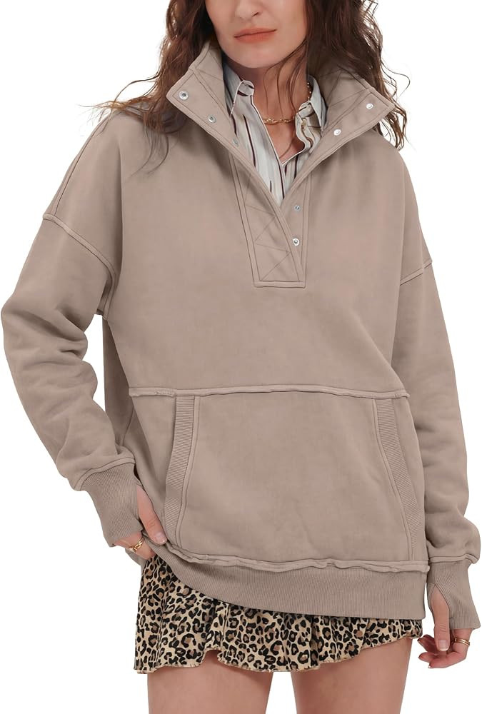 Gacaky Sweatshirts for Women Oversized Button Henley Neck Pullover Tops Fall Fashion Sweaters 202... | Amazon (US)