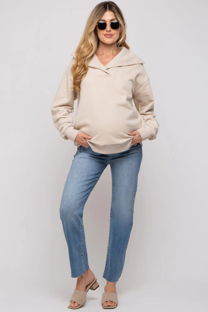 Light Blue Raw Hem Straight Maternity Jeans | PinkBlush Maternity