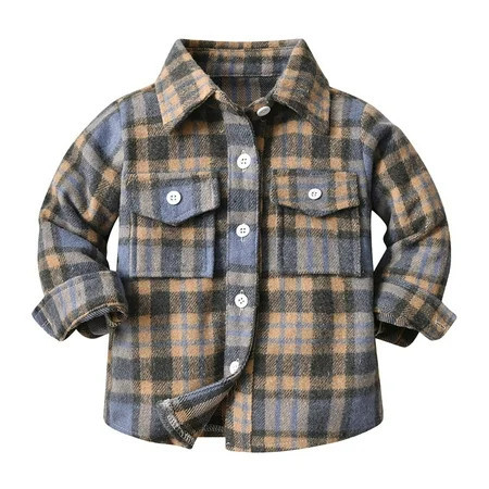 Girls Long Sleeve Flannel Plaid Shirt Button Down Flannel Shirts Collared Buffalo Plaid Jacket Top Fur-Lined Jacket Clothes (Green 6-12 Months) | Walmart (US)