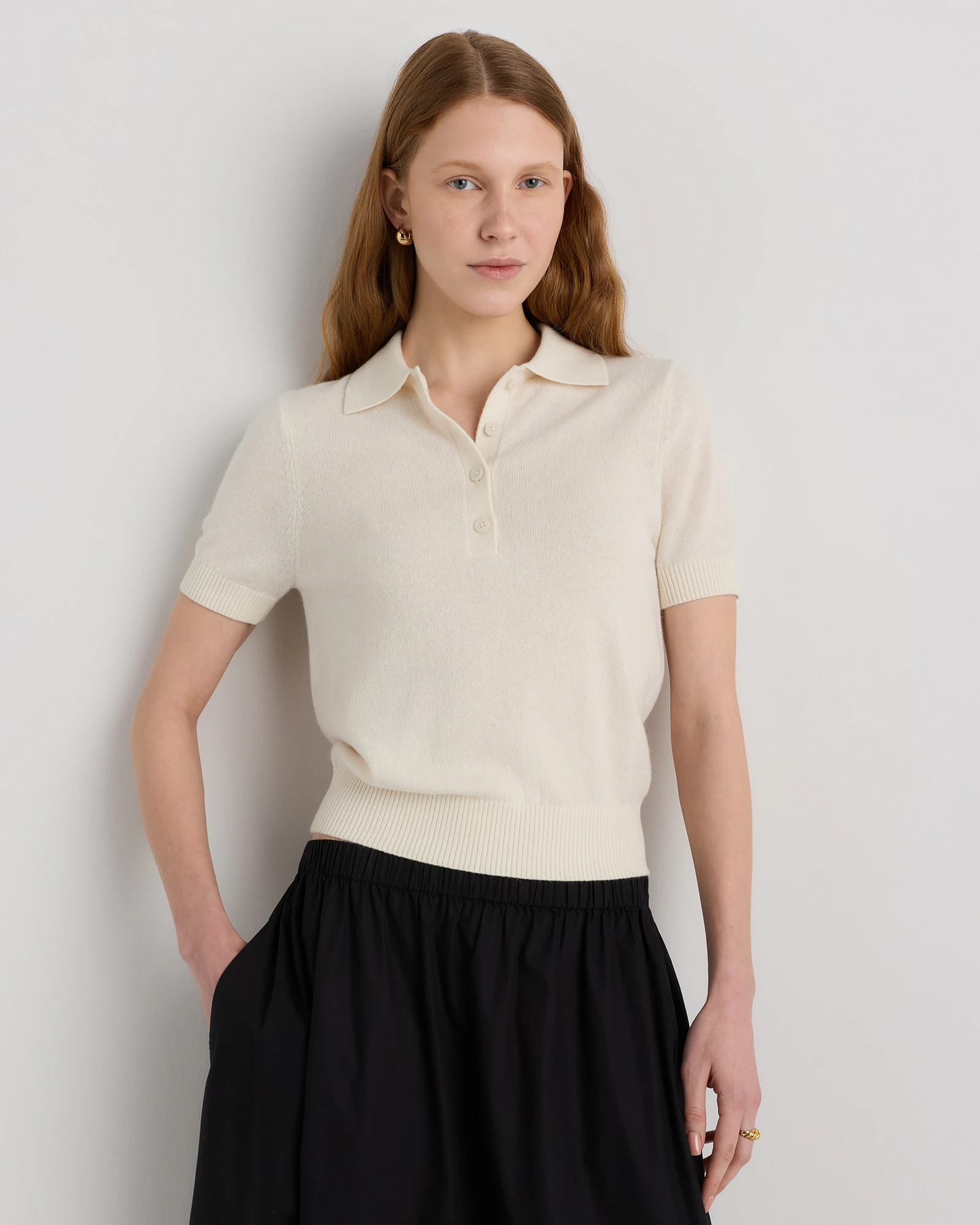 Quince | Women's Mongolian Cashmere Short Sleeve Polo in Heather Grey, Size XS | Quince