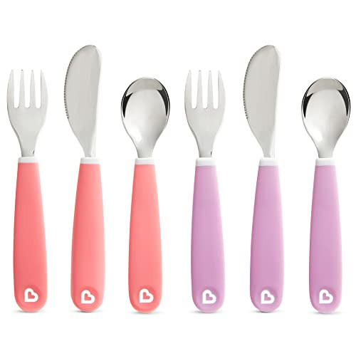 Munchkin® Splash™ Toddler Fork, Knife and Spoon Utensil Set, 6 Pack, Pink/Purple | Amazon (US)