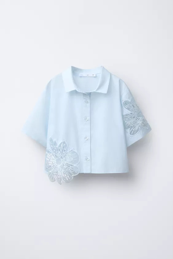 GLITTERY FLORAL SHIRT | Zara US