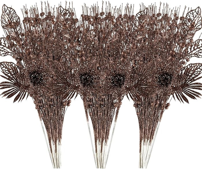 24 Pack Christmas Tree Ornaments - Artificial Flowers Glitter Berry Stems Christmas Floral Picks ... | Amazon (US)