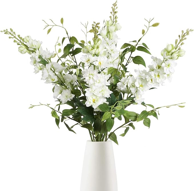 8PCS White Artificial Delphinium Flowers with Clematis Greenery Long Stem Flowers 29.5" Larkspur ... | Amazon (US)