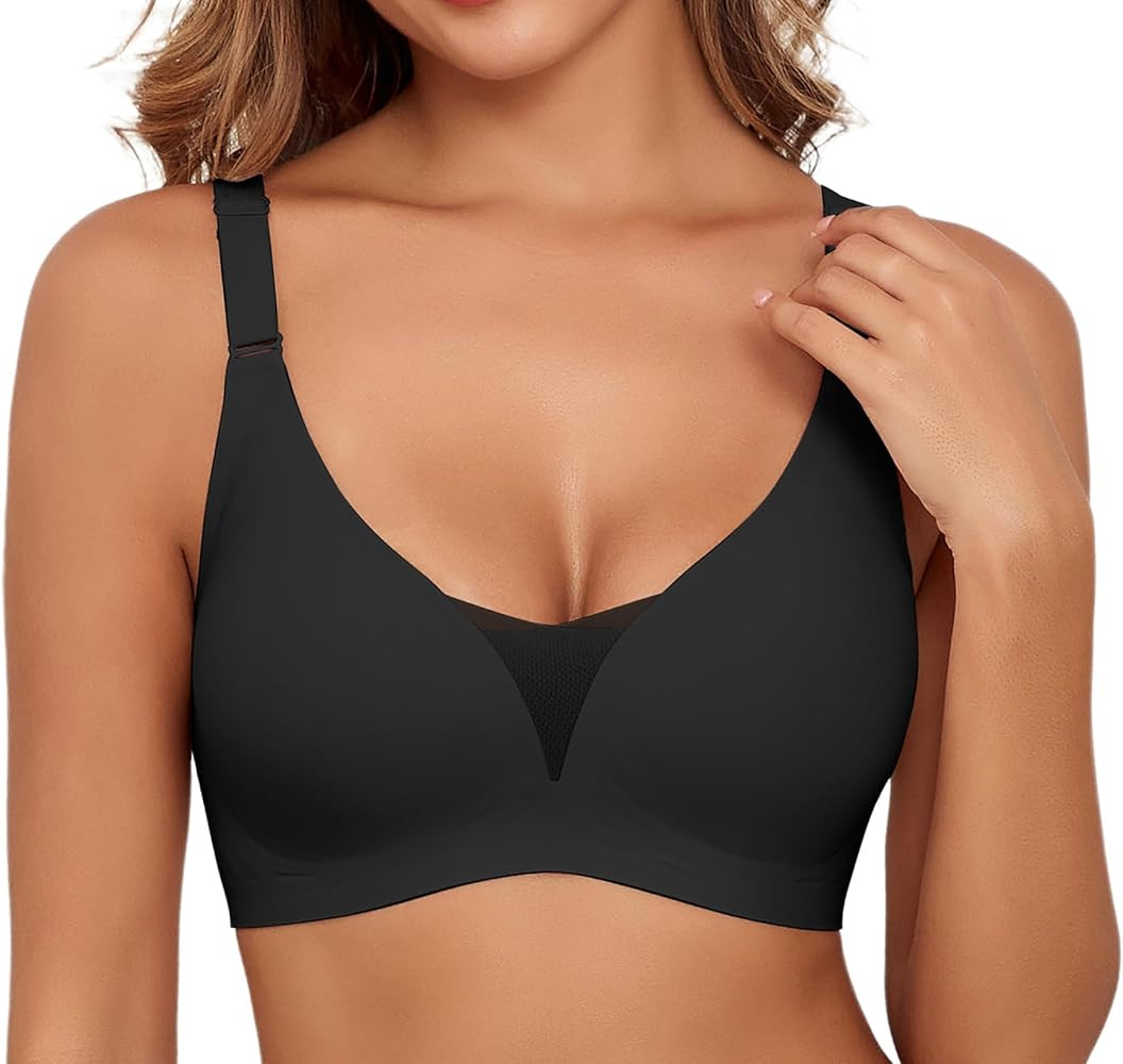Lace V Mesh Wireless Bras Push Up Bralette Seamless Plunge Bra Everyday Bras for Women No Underwi... | Amazon (US)