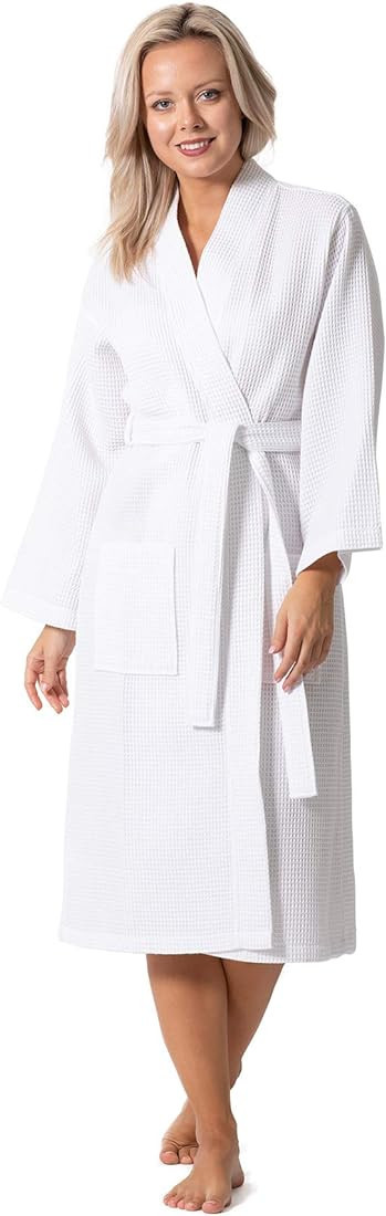 Turkish Linen Waffle Knit Lightweight Kimono Spa & Bath Robes for Women - Quick Dry - Soft | Amazon (US)