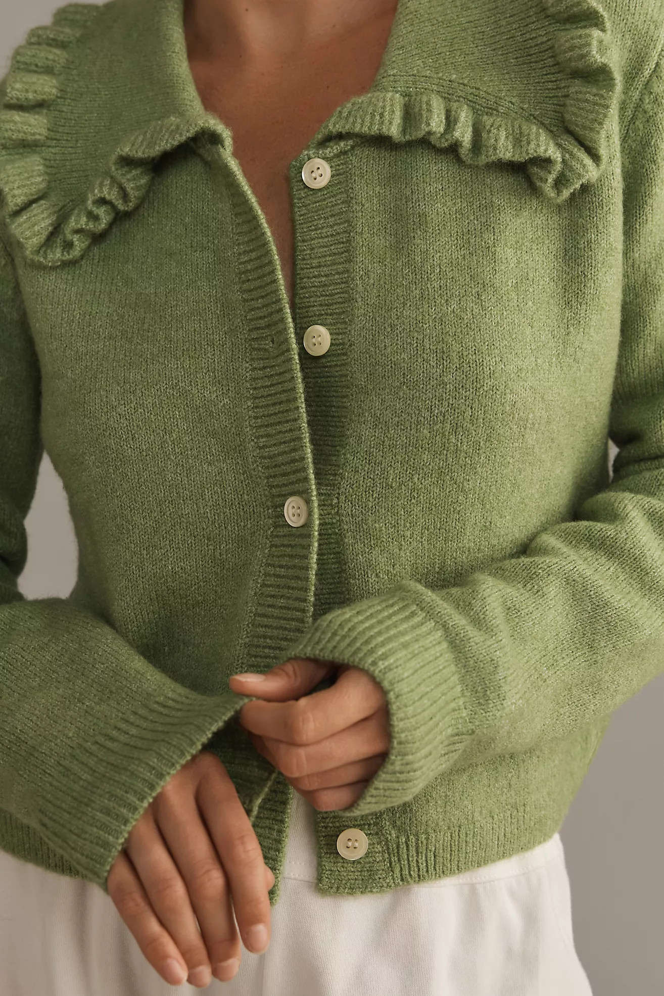 Self Contrast Ruffle-Collar Cardigan Sweater | Anthropologie (US)