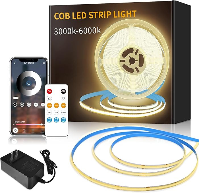16.4ft COB LED Light Strip 3000K Warm White Dimmable DC 24V Flexible LED Tape Light for Bedroom, ... | Amazon (US)