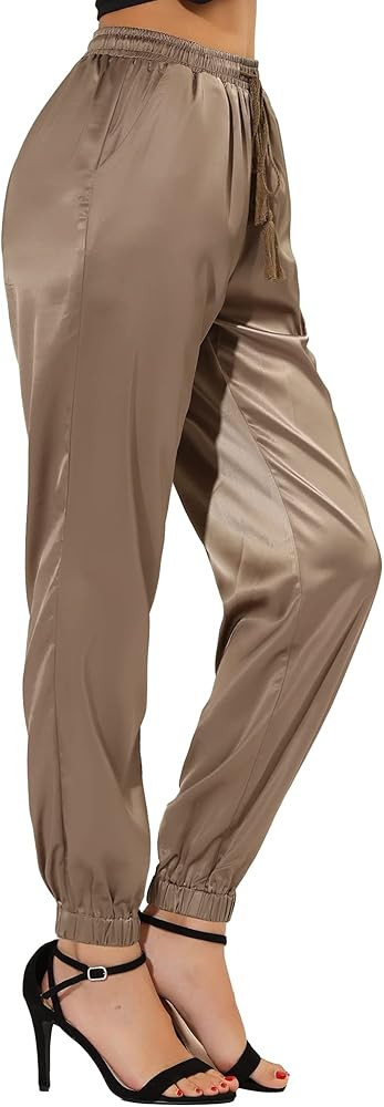 Allegra K Satin Pants Straight Leg Dressy Joggers | Amazon (US)