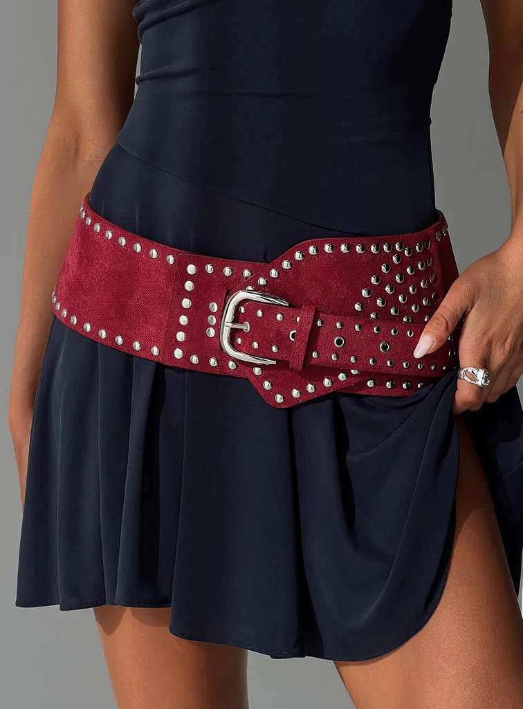Calexico Studded Faux Suede Belt Red | Princess Polly US