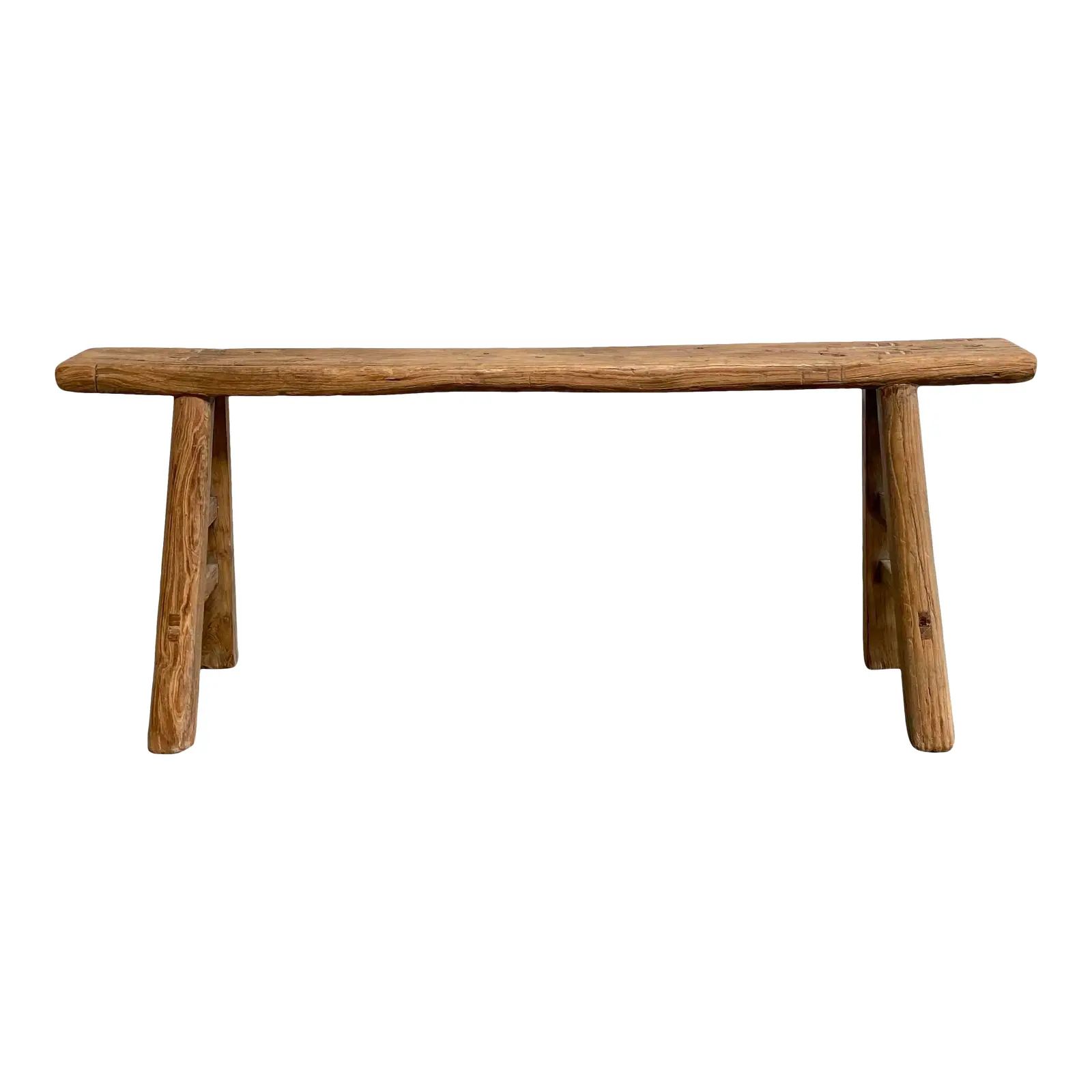 Vintage Elm Wood Bench | Chairish