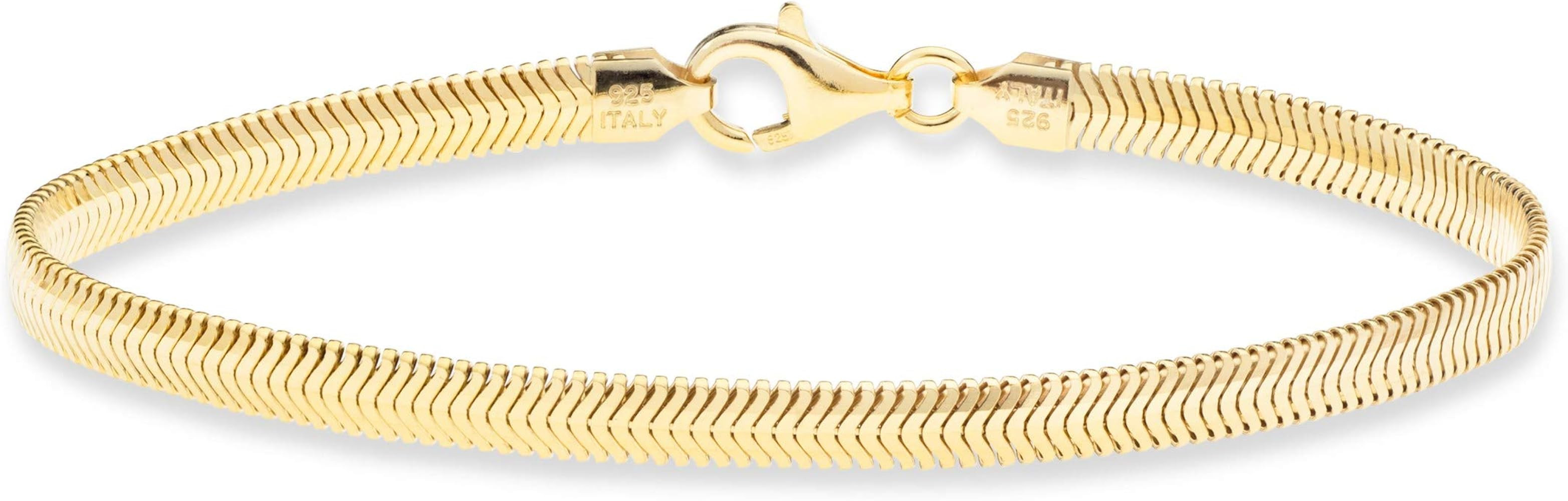 MiaBella 18K Gold over Sterling Silver Italian Solid 4mm Flat Snake Dome Herringbone Chain Link Brac | Amazon (US)