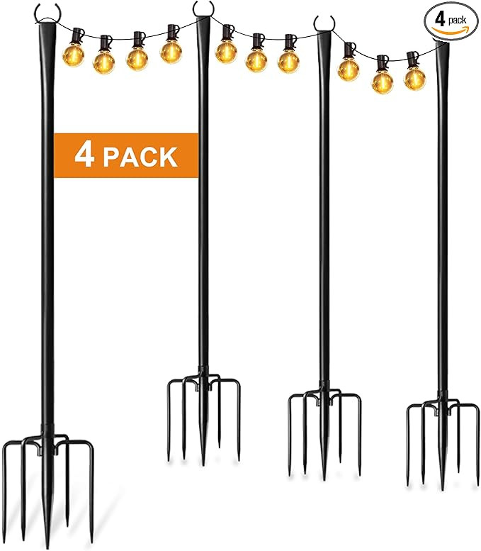 4 Pack String Light Poles for Outside, Thickened Metal Christmas Lights Hanger Pole Outdoor with ... | Amazon (US)