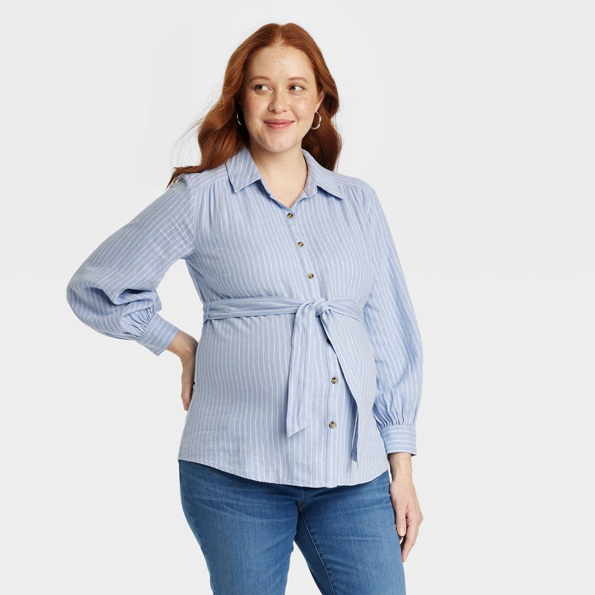 Long Sleeve Linen Button-Up Maternity Shirt - Isabel Maternity by Ingrid & Isabel™ | Target