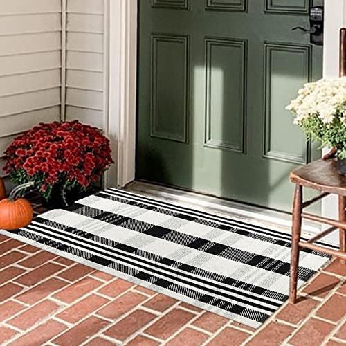 Black and White Outdoor Rug Runner 2'x4.3' Collive Washable Buffalo Plaid Cotton Woven Check Indo... | Amazon (US)