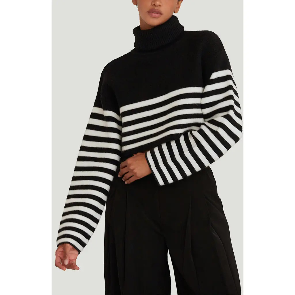 CRESCENT Turtleneck Striped Crop Sweater in Black/white at Nordstrom, Size Small | Nordstrom