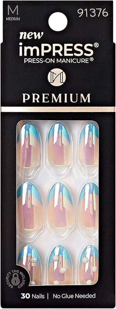 KISS imPRESS No Glue Mani Press-On Nails, Premium, Best Life', Blue, Medium Size, Almond Shape, I... | Amazon (US)
